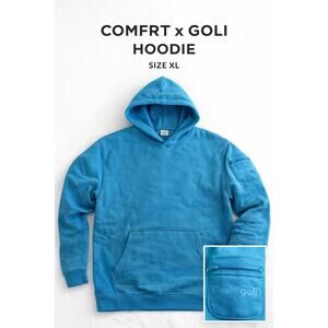 Comfrt Turquoise Blue Hoodie XL Heavyweight Pullover Sleeve Zip Pocket
